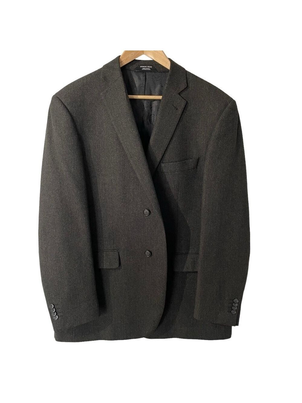 Andrew Fezza 100% Wool Blazer Mens 46 Regular Dark Grey Sport Coat Jacket EUC